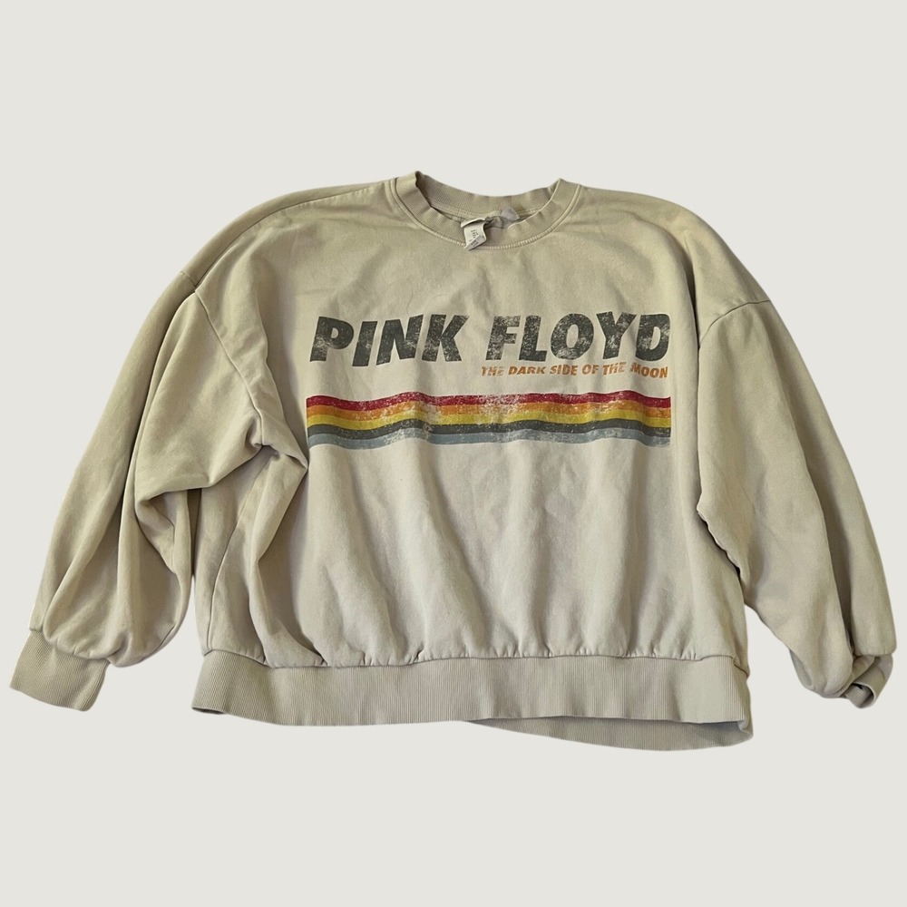 H&M Pink Floyd Sweatshirt Beige Graphic Distressed Oversized Large